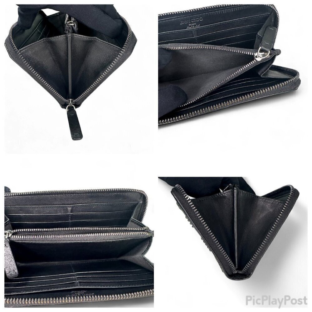 Women's Jimmy Choo Black Leather Wallet - Star Patterned Mini Studs - Picture 9 of 16